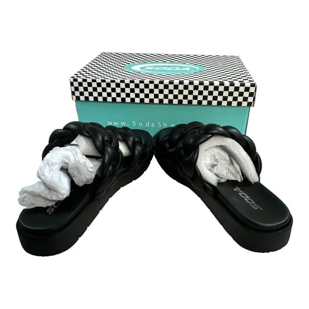 Soda Women's PopUp Black PU Braided Sandals Size 6 Slip On Flip Flop Shoes NEW - Picture 8 of 11